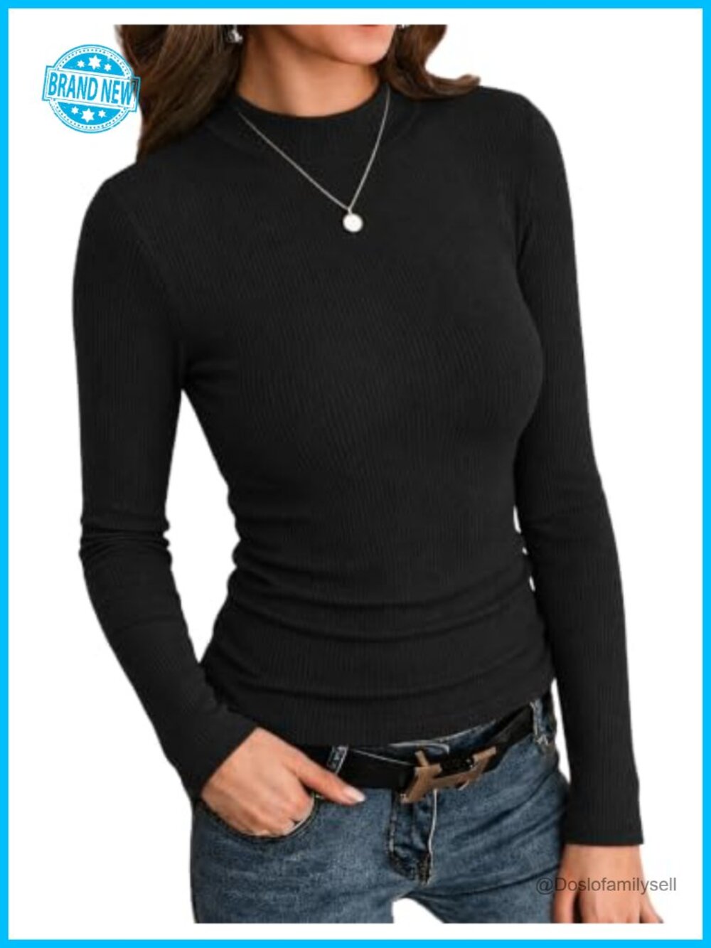 Mock Neck Ribbed Knit Long Sleeve Slim Fit Pullover Top